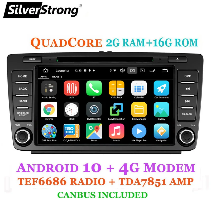 SilverStrong 2DIN Android10 9.0 4G 64G 8 ядерный автомобильный DVD для Skoda Octavia 2 A5 авто радио ips DAB +