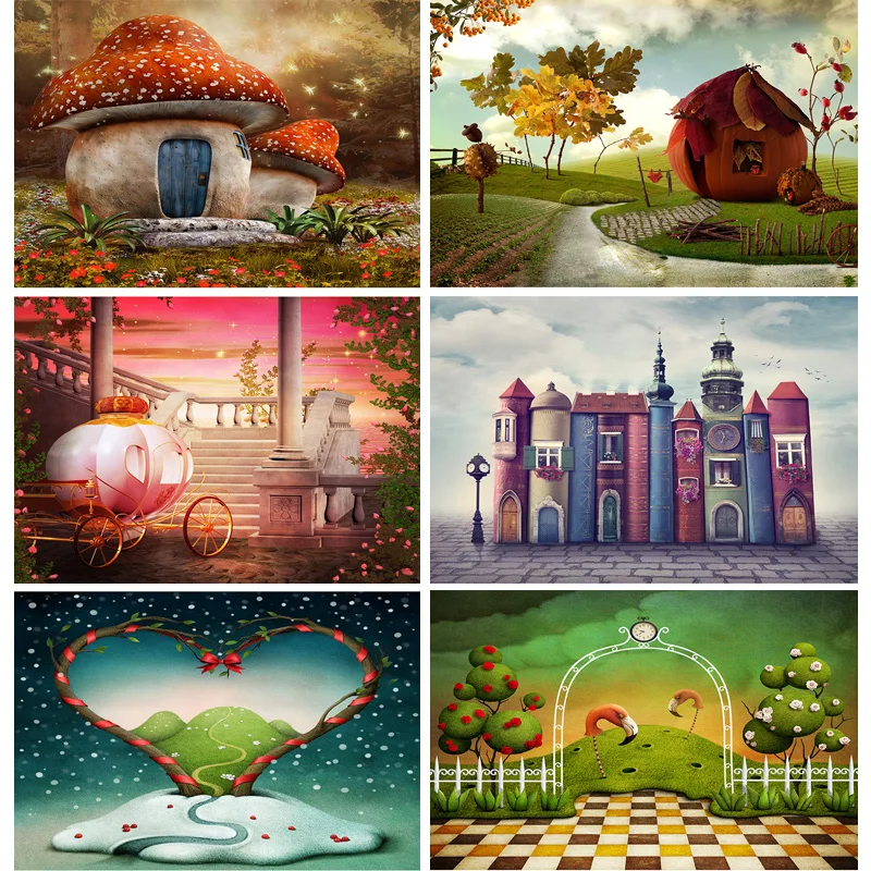 

Art Fabric Dream Forest Castle Fairy Tale Children Photography Backdrops Cartoons Photo Background Studio Props 21405FMX-01