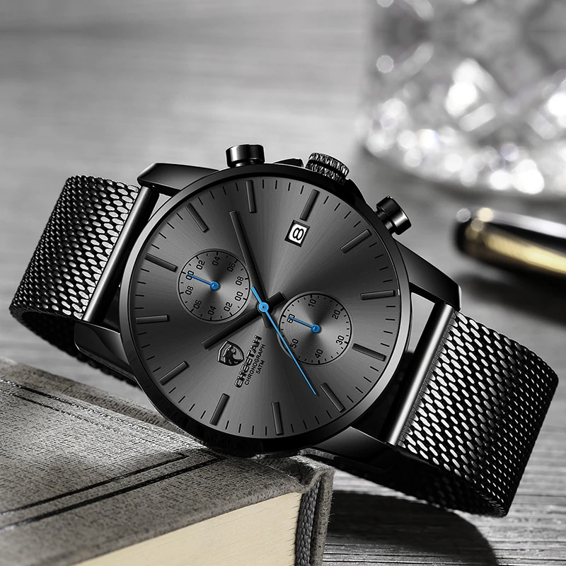 Мужские кварцевые часы CHEETAH из нержавеющей стали деловые спортивные мужские с