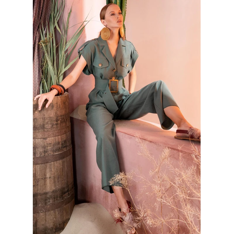 Rompers High Quality Summer New Fashion Women'S Elegant Vintage Chic Office Casual Button Decoration Trousers Vest Jumpsuits