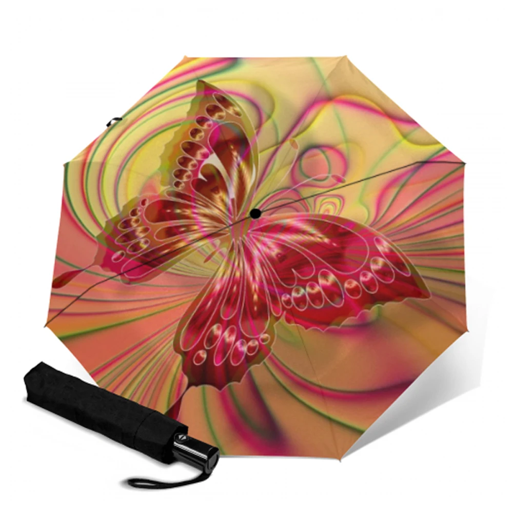 

Butterfly Auto Open Close Compact Protection 3 folding Umbrella Sun Rain Umbrellas Women Paraguas Design Painting Travel Parasol