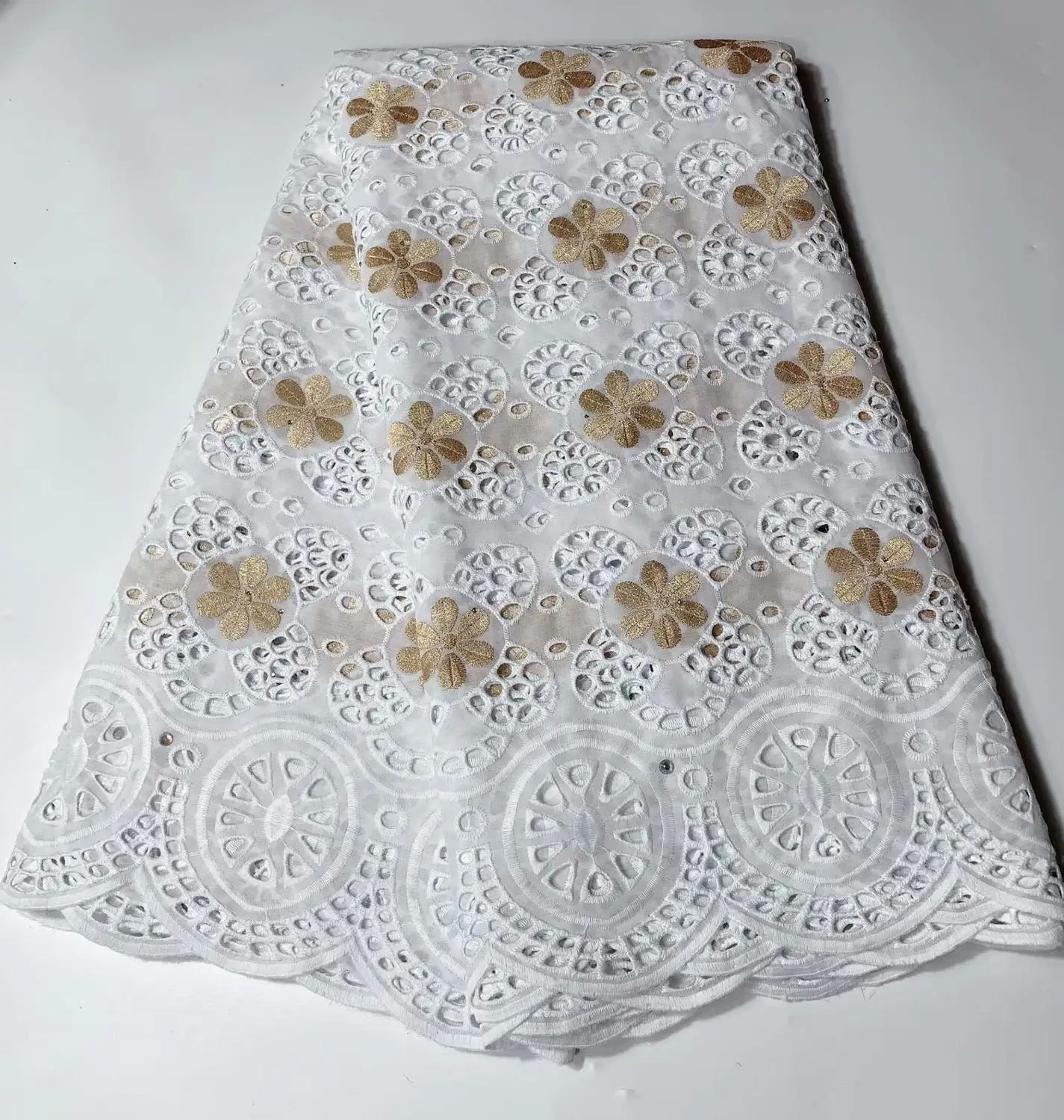 Yellow African 100% Cotton Lace Fabric Latest Swiss Voile In Switzerland With Stones For Men Women Dress Party FYIN123 | Дом и сад