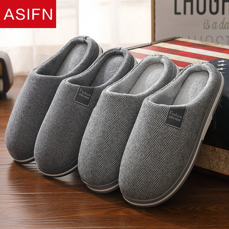 

ASIFN Classic Men Winter Warm Fur Slippers Boys House Indoor Mules Warm Flat Heel Home Indoor Bedroom Zapatilla Mujer Big Size