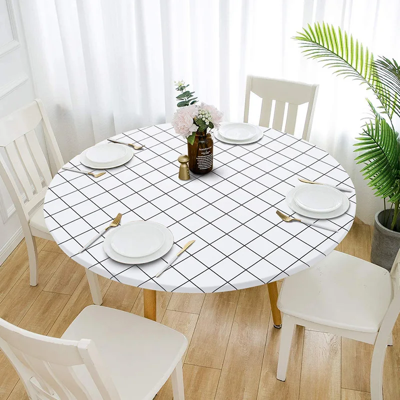 Эластичная облегающая круглая скатерть из винила водонепроницаемая и