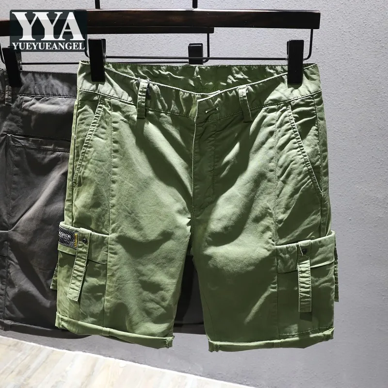

Шорты-карго мужские на пуговицах, повседневные спортивные штаны, свободные прямые брюки до колен, Модные Зеленые пляжные, на лето