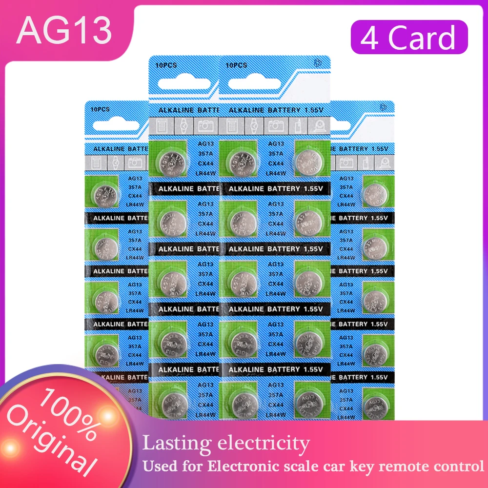 

40pcs/4Card Unique Packaging Original AG13 Button Battery 1.5V SR44SW 357 AG13 Coin Cell Batteries for Watch Calculator Toys