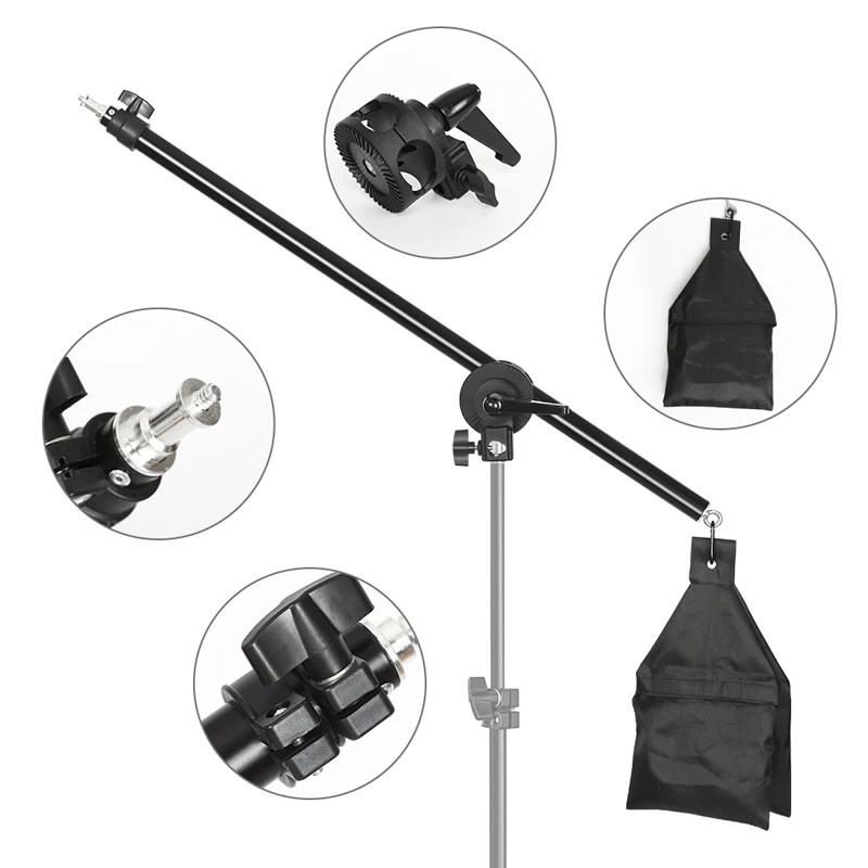 rotatable aluminum adjustable tripod boom with 2m light stand sandbag for studio photography video free global shipping