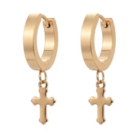 12 pairs mens stainless steel cross charm hoop earrings punk dangle earring for women girl unisex fashion jewelry gift golden