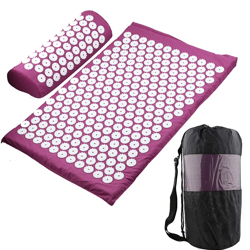 Purple net bag Set ITSTYLE Йога Акупрессура массажные коврики для спины тела снятия стресса напряжения ABS Спайк расслабляющий коврик для боли - Цвет: Purple net bag Set