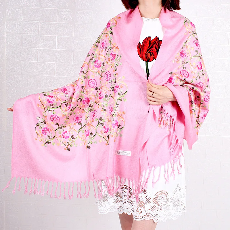 Демисезонный стиль этнический вышитый кашемировый Шарф Индия Непал большая шаль