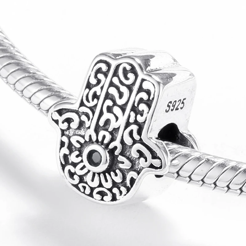 Authentic 925 Sterling Silver Exquisite pattern the hand of Fatima CZ Beads Charms fit Original LYNACCS Bracelets Fine Jewelry | Украшения