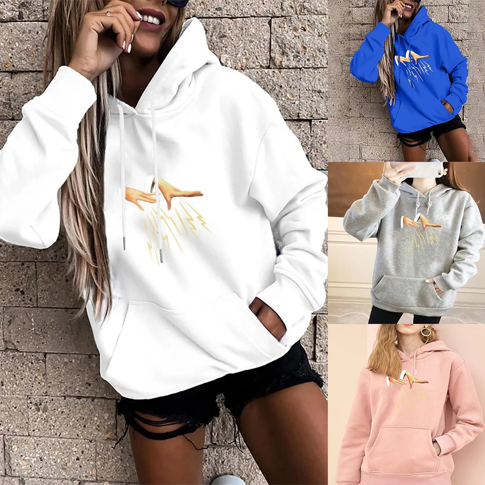 

Fashion Hoodie Women's Harajuku Long Sleeve Loose Big Pocket Top Gesture Print Student Casual Sports Pullover Casual Sweatshirts