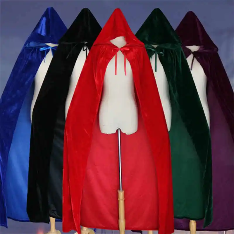 

Halloween Costumes for Women Men Fancy Cloak Velvet Hooded Adult Witch Long Purple Green Red Black Halloween Cloaks Hood Capes