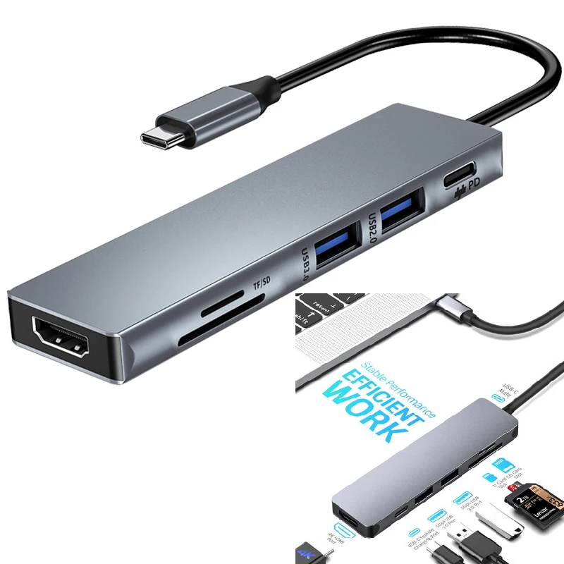 USB 3.0 Тип C концентратор 6 в 1 мультиразветвитель адаптер с TF SD слотом для чтения