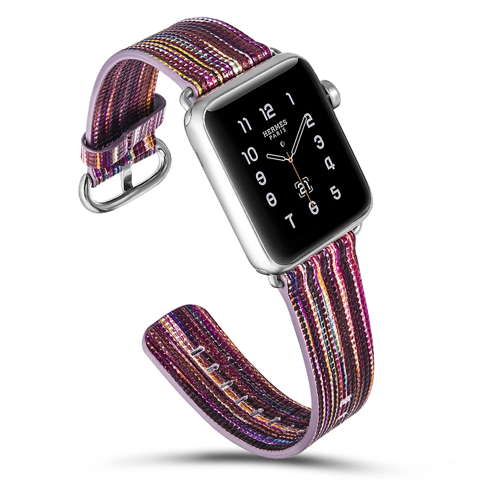 FOHUAS, Национальный стиль, окрашенный кожаный ремешок для часов Apple Watch, цветной узор, наручные часы, браслет для iwatch 42, 38 мм