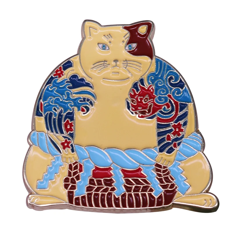 Брошь Sumo yakuza модная тату шпилька с подвеской Кот вдохновленная японскими