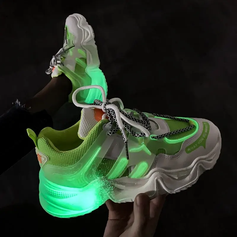 

Женские кроссовки, дышащие яркие светящиеся кроссовки для ночного клуба, повседневная женская обувь, увеличивающая рост, массивная Дамская...