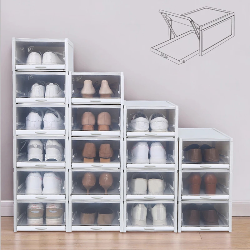 

Пластик ящик для хранения обуви тянуть Тип прозрачный шкаф с выдвижными ящиками Sneaker коробка, различные отделки флип ящик для хранения S2S200N26