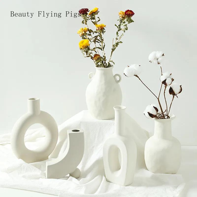 

Креативная Геометрическая художественная ваза, белые керамические украшения для гостиной, ТВ, кабинета, крыльца, настольные украшения, зас...