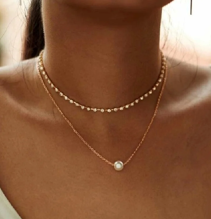 

2021 Double Layer Pearl Pendant Necklace for Women Fashion Girl Cute Korean Chain Choker Collar Jewelry Necklaces Gifts