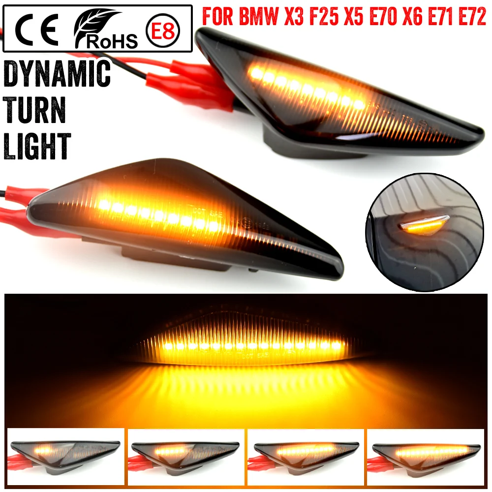 Luces LED dinámicas de posición lateral para coche, luces indicadoras secuenciales para BMW X3 F25 X5 E70 X6 E71 E72 2008-2014