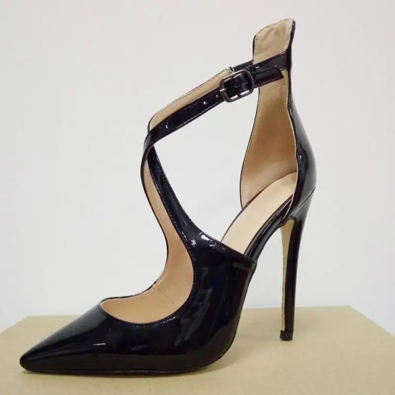 Pumps High Heels Thin Heels Shoes Woman Cross-tied Ankle Strap Pointed Toe Buckle Strap Fashion Summer Sandals Patent Leather
