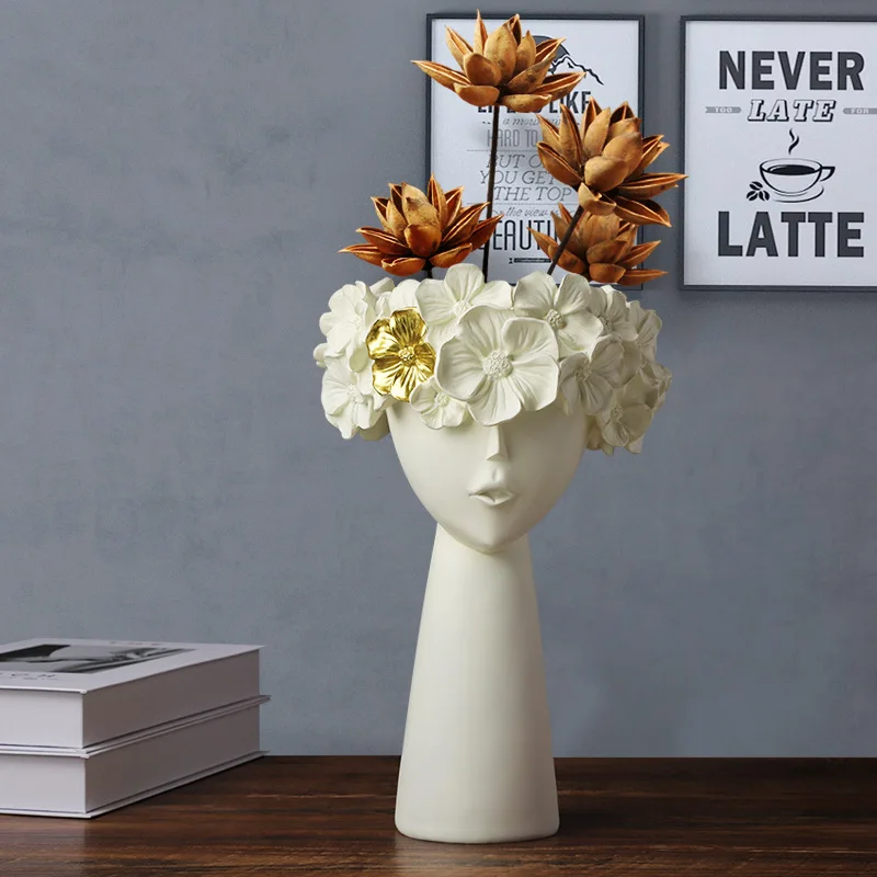 

Nordic Flower Vase Home Decoration Human Face Vase Resin Sculpture Flower Pot Desktop Storage Ornaments
