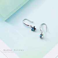 modian blue stars crystal dangle earring for women fashion pure 925 sterling silver pentagram hook earring fine jewelry brincos