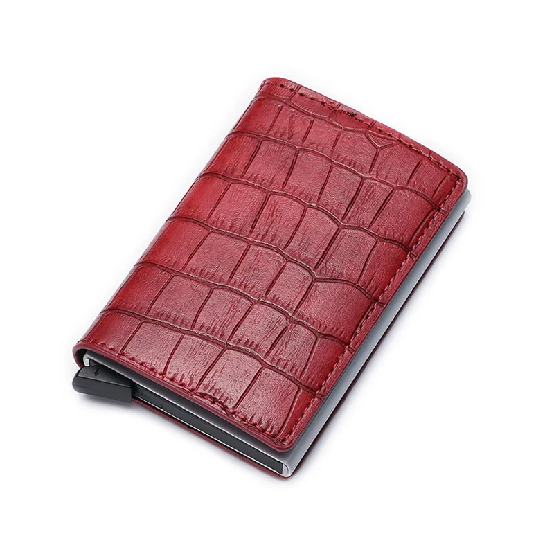 red DIENQI Rfid держатель для карт, женские и мужские кошельки для монет, тонкие смарт-кошельки, кожаный кошелек, сумка для денег, мужской кошелек, маленькая сумочка для монет - Цвет: red