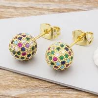 aibef cute small rainbow cz stud earrings ball design copper earrings for women jewelry birthday gift boho statement ear studs
