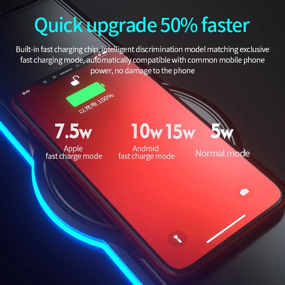 

Wireless Charger LED Light RGB Desktop Keyboard Mouse Pad Mat With 15W/10W/7.5W/5W For Qi Standard Cell Phone Luminous Mouse Pad