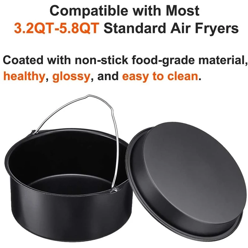Air Fryer Accessories 7 Inch Cake Barrel Pizza Pan Fit For All 3.2QT - 5.8 QT Standard Deep Fryers Non-Stick Backing |