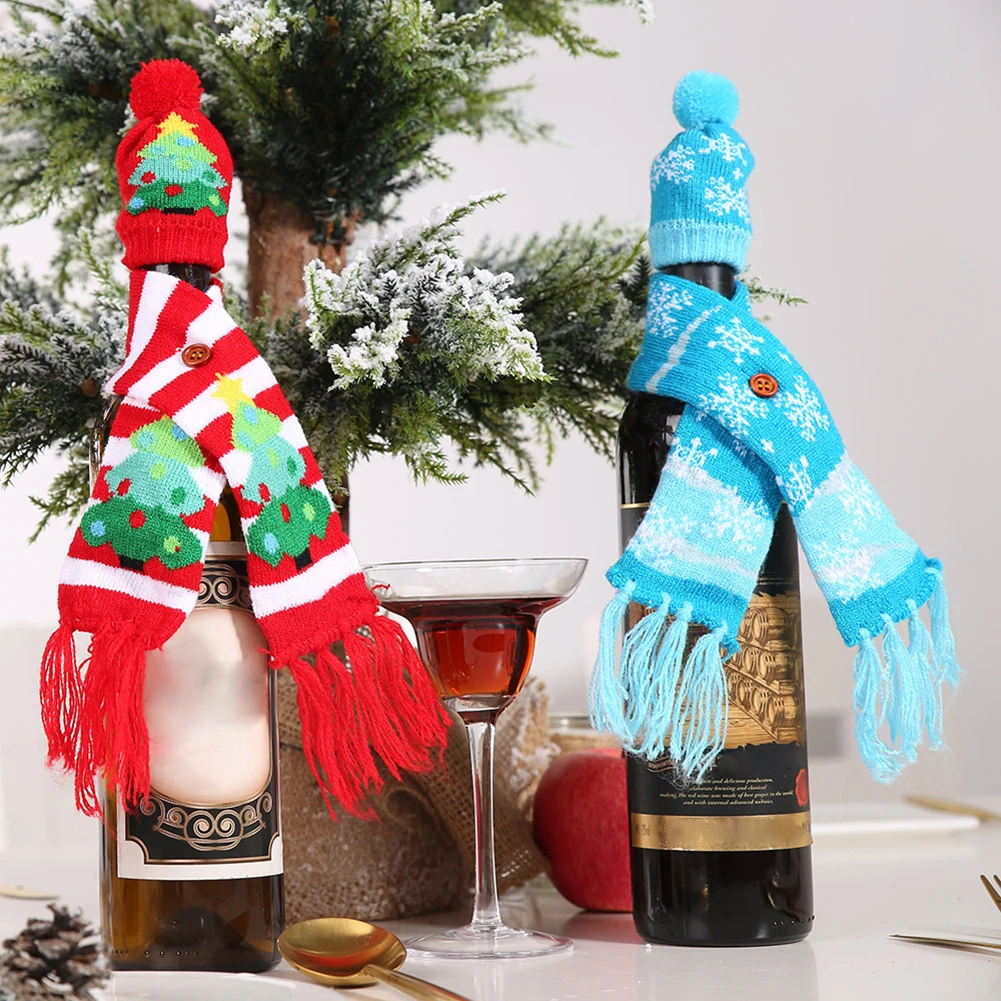 Рождественская елка снежинка дизайн Винная бутылка крышка вязание