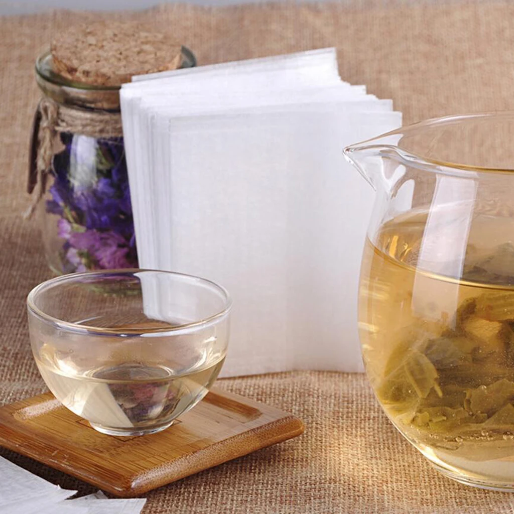 

100x Disposable Filter Empty Teabags Herb Loose Tea Bag for Coffee Spice DIY Supplies Foot Bath Package - Folding/Drawstring