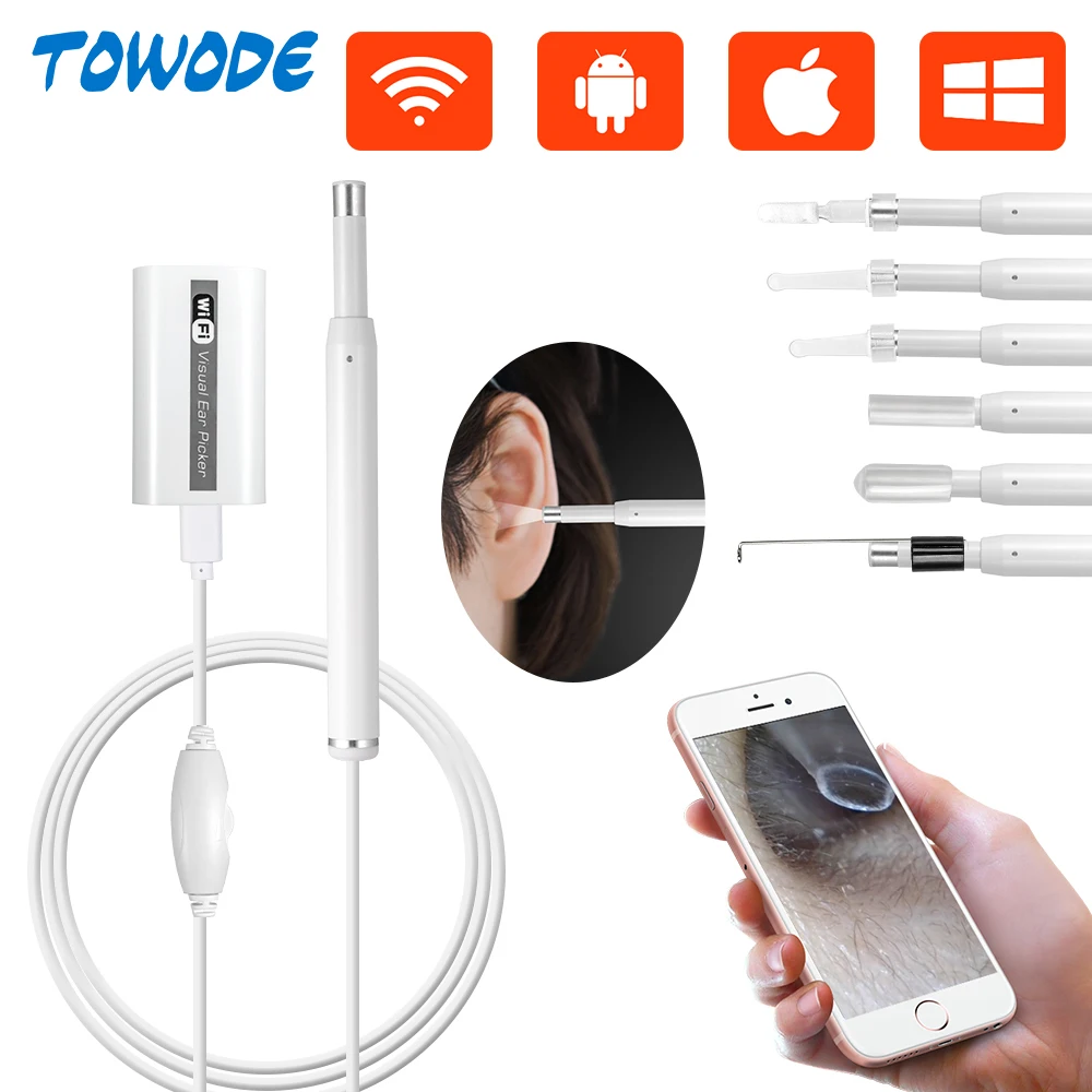 Беспроводной Эндоскоп для чистки ушей TOWODE HD 720P Wi-Fi 5 мм мини-камера IOS Android |