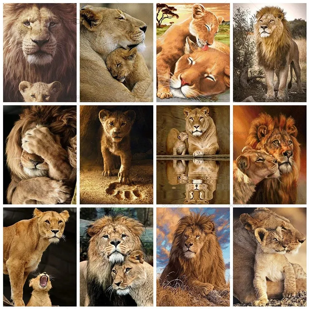 

Sontonga 5D Diamond Embroidery Lion Animals Diamond Painting Cross Stitch Full Square Rhinestones Mosaic Art Home Decor