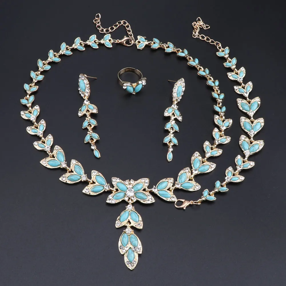 OEOEOS Ювелирные наборы для женщин Кристалл ожерелье серьги браслет кольцо набор