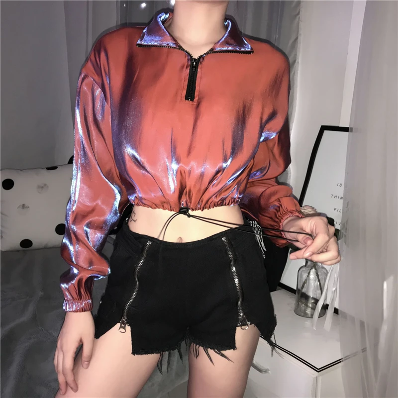 

Ladies Autumn Stylish Casual Zipper Hoodies Top Fashion Long Sleeve Short Blouses Women Long Sleeve Pullover Sweatshirt Hoodies