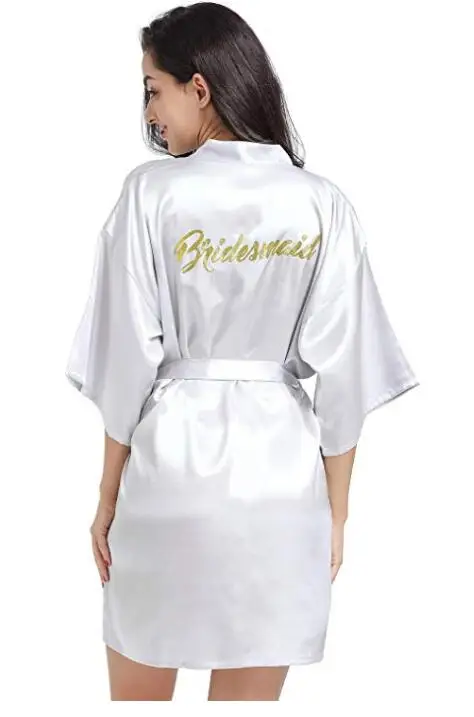 Серебряный халат с золотым шрифтом искусственное кимоно для невесты подружки