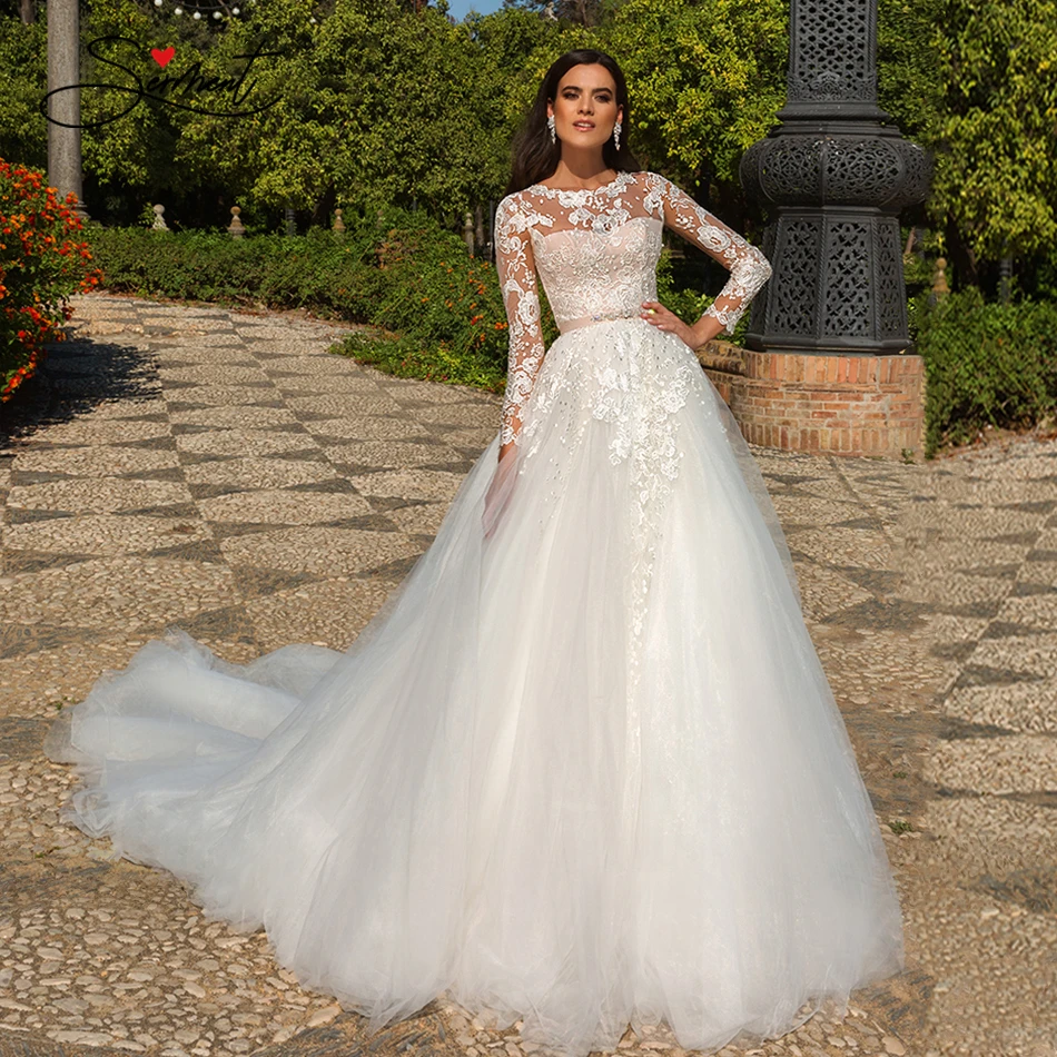 

BAZIIINGAAA роскошное свадебное платье с длинным рукавом, водолазка, аппликация, кружева, свадебное благородное платье, мусульманские невесты, п...