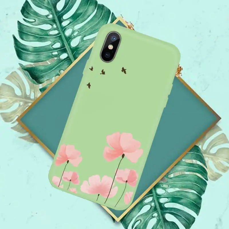 

Beautiful Flower Matte Phone Case Candy Color for iPhone 11 12 mini pro XS MAX 8 7 6 6S Plus X SE 2020 XR
