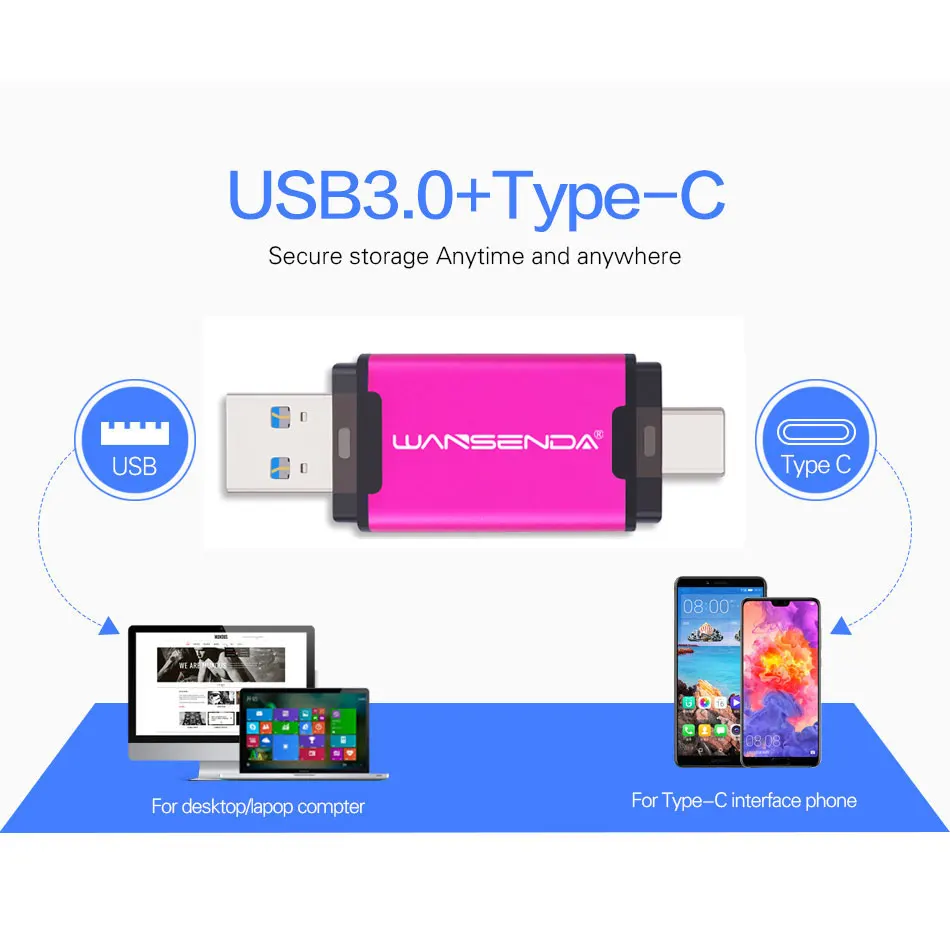 OTG Флешка WANSENDA 2 в 1 флеш-накопитель Type-C USB 3 0 512 ГБ 256 128 64 32 карта памяти для ПК |