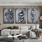 Современный Серебристый настенный постер с обнимающими обнимами парными фигурами, настенное искусство, скандинавские картины на холсте для гостиной, домашний декор в эстетике