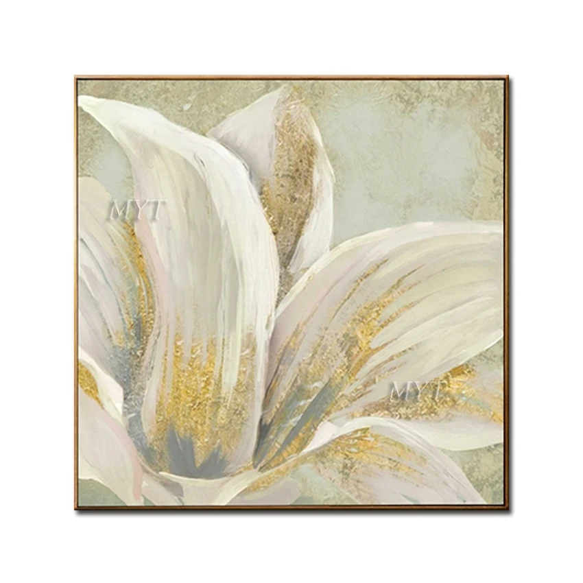 

Golden Pollen White Flower Debate Painting 100% Handpainted Paintings Wall Art Home Decor Picture Modern Oil Painting On Canvas