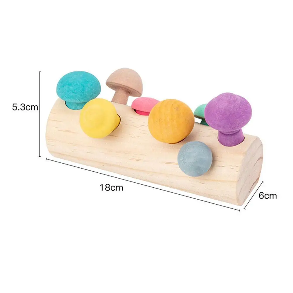

1Pc Wooden Rainbow Blocks Mushroom Picking Game Non-toxic Montessori Developmental Shape Matching Assembly Grasp Early Educatio