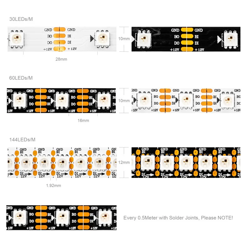 WS2815 DC12V RGB светодиодный Пиксели полосы светильник индивидуально адресуемых СВЕТОДИОДНЫЙ двойной сигнала синхро-адаптер длиной 1 м/5 м 30/60/144 Пиксели/светодиодный s/m светодиодный лента 12v