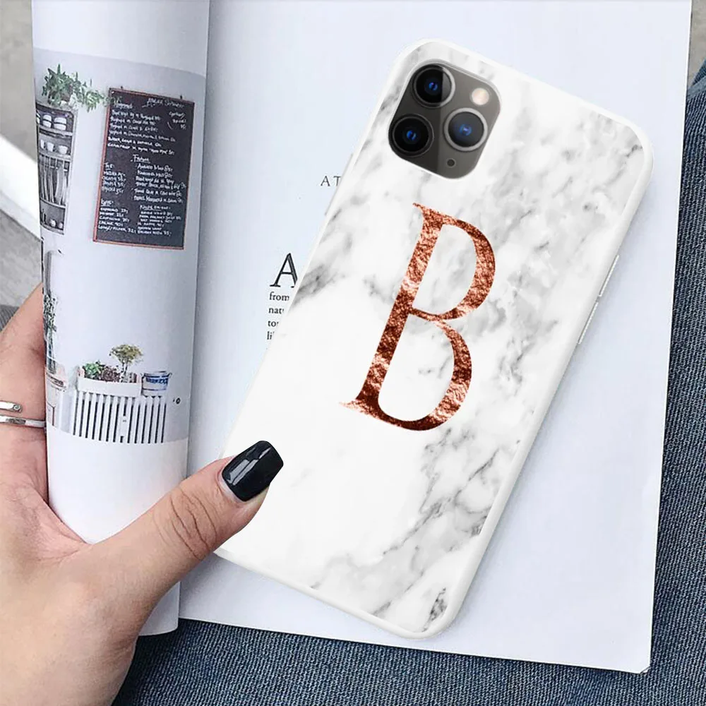 TPU Начальная Буква A B конфетный белый мягкий ТПУ чехол для iPhone 11 Pro MAX 6 7 8Plus XR XS X пользовательское имя сочетание белый чехол под мрамор - Цвет: TPU
