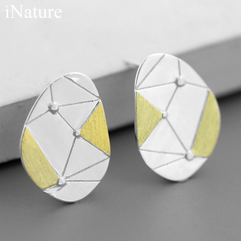 INATURE 925 стерлингового серебра Большой с геометрическими фигурами треугольниками