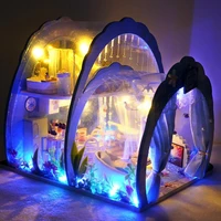 diy blue attic hand assembled to make a house model music toys furniture gift wooden led children birthday doll houses mini w3k8