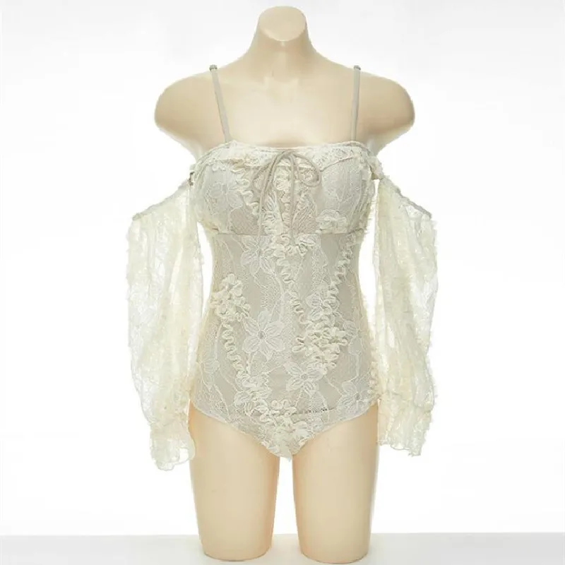 

Lace Swimsuit Women 2021 New One-Piece Conservative Thin Cover Belly Ladies Swimwear Seaside Vacation Clothes